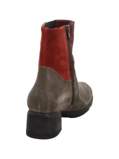 Leder-Stiefeletten in Braun/ Rot><noscript><img width=