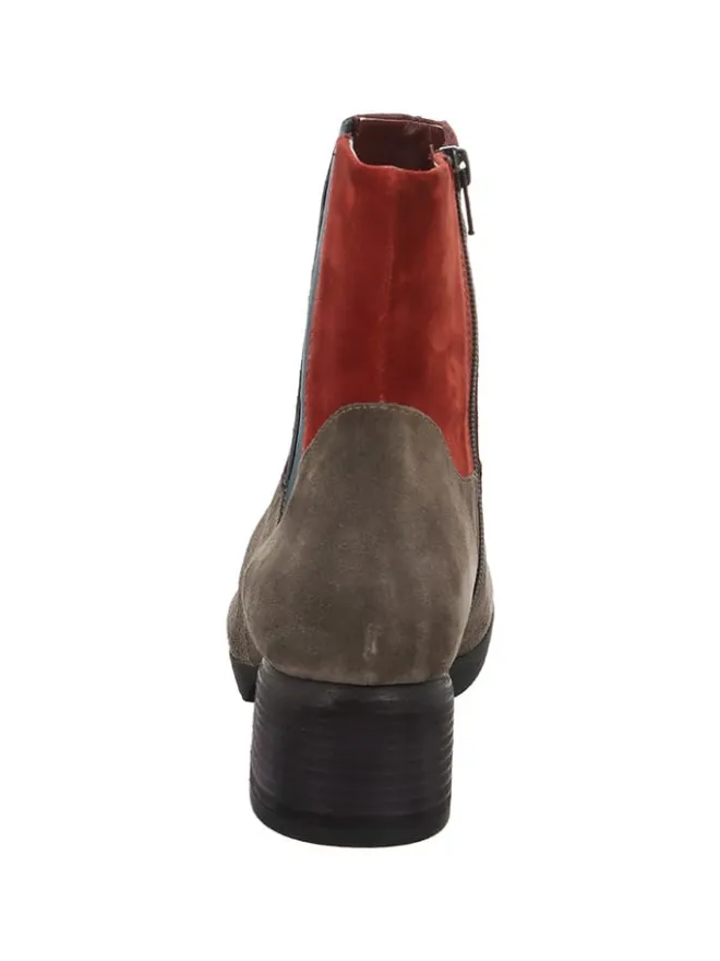 Leder-Stiefeletten in Braun/ Rot>Think! New