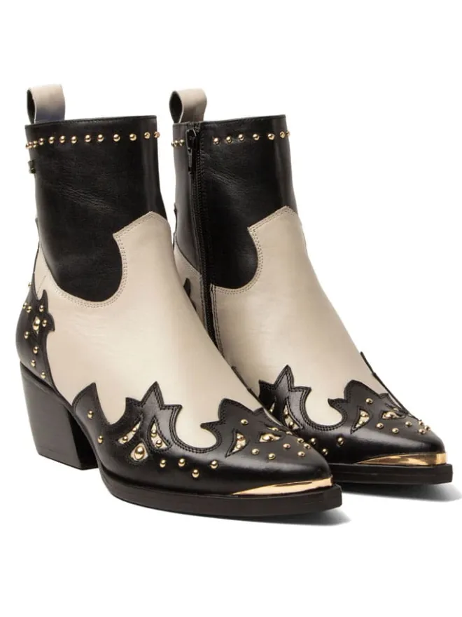 Leder-Stiefeletten in Creme/ Schwarz>Lazamani Hot