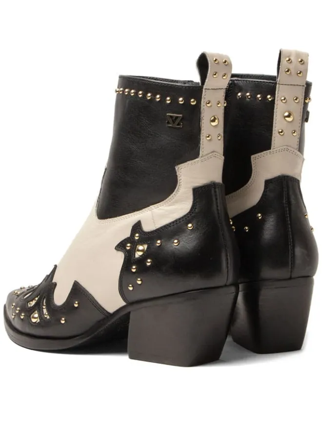 Leder-Stiefeletten in Creme/ Schwarz>Lazamani Hot