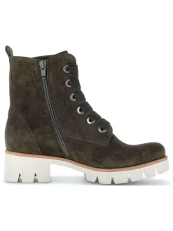 Leder-Stiefeletten in Khaki><noscript><img width=