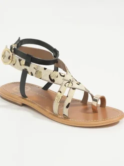 Leder-Zehensandalen "Fennel" in Gold/ Schwarz/ Beige>Les BAGATELLES Best