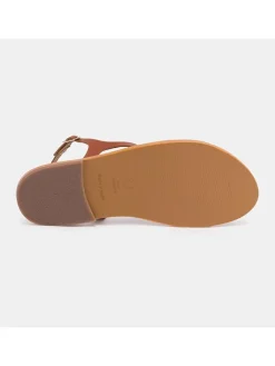 Leder-Zehensandalen in Hellbraun><noscript><img width=