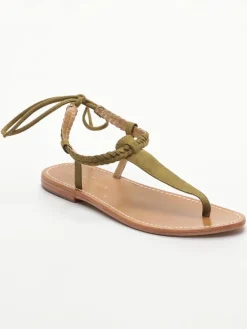 Leder-Zehensandalen "Smith" in Khaki>Les BAGATELLES New