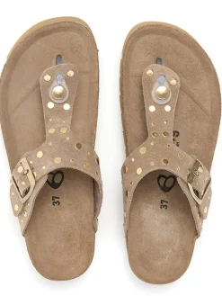 billowy Sandalen^Leder-Zehentrenner in Hellbraun