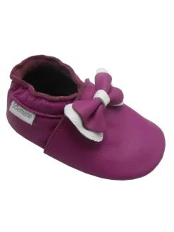 Lila Baby-Leder-Laufschuhe, komfortabel mit rutschfester Sohle - Schleifenmotiv>Bemesu Clearance