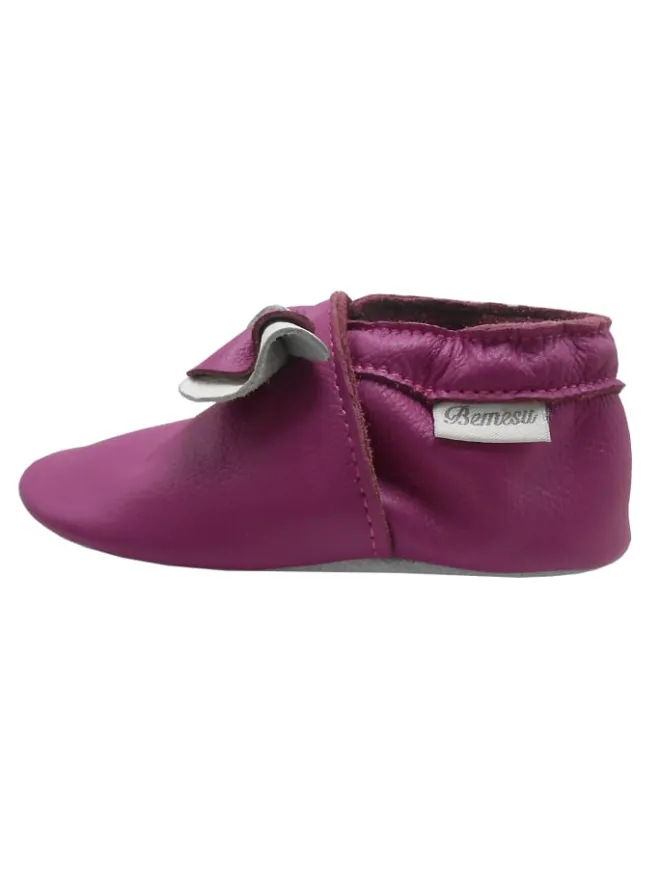 Lila Baby-Leder-Laufschuhe, komfortabel mit rutschfester Sohle - Schleifenmotiv>Bemesu Clearance