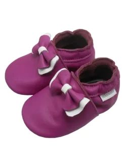 Lila Baby-Leder-Laufschuhe, komfortabel mit rutschfester Sohle - Schleifenmotiv><noscript><img width=