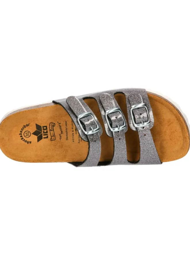 Lico Clogs & Pantoletten·Pantoletten^Pantolette "Bioline Kids Glitter" in Silberfarben