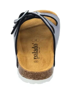 Pantoletten in blau metallic><noscript><img width=