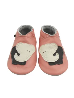 Rosa Baby-Leder-Laufschuhe, komfortabel mit rutschfester Sohle - Elefantenmotiv>Bemesu Outlet