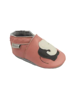 Rosa Baby-Leder-Laufschuhe, komfortabel mit rutschfester Sohle - Elefantenmotiv><noscript><img width=