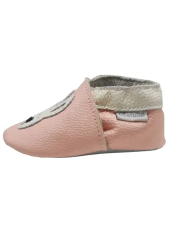 Rosa Baby-Leder-Laufschuhe, komfortabel mit rutschfester Sohle - mit Hasenmotiv><noscript><img width=