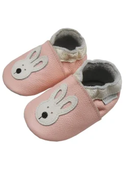 Rosa Baby-Leder-Laufschuhe, komfortabel mit rutschfester Sohle - mit Hasenmotiv><noscript><img width=