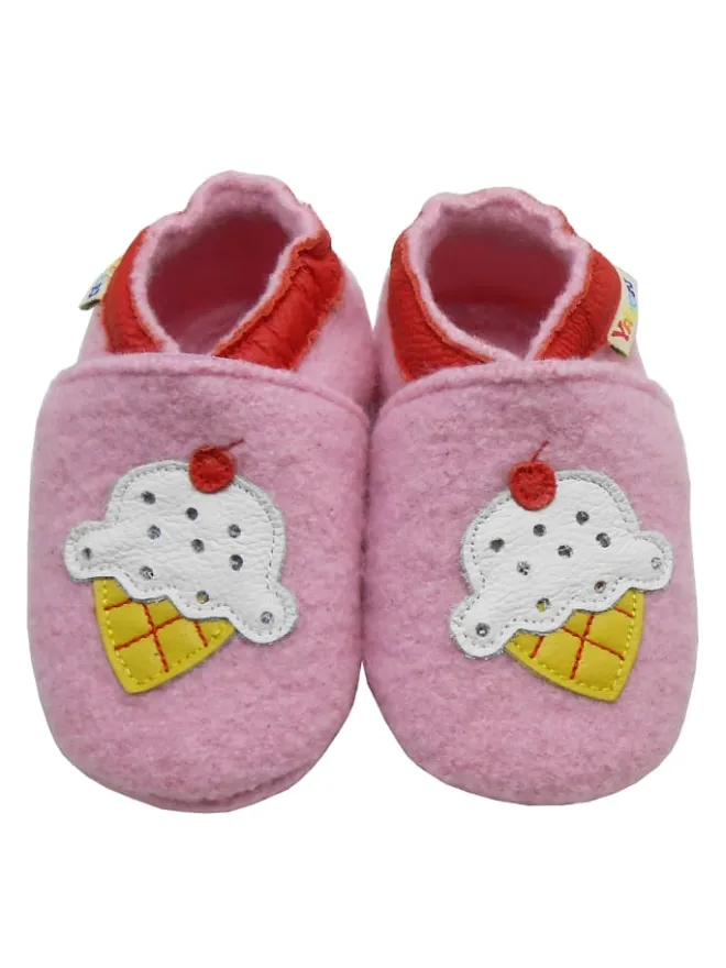 Yalion Krabbelschuhe^Rosa Woll-Krabbelschuhe "Ice Cream“