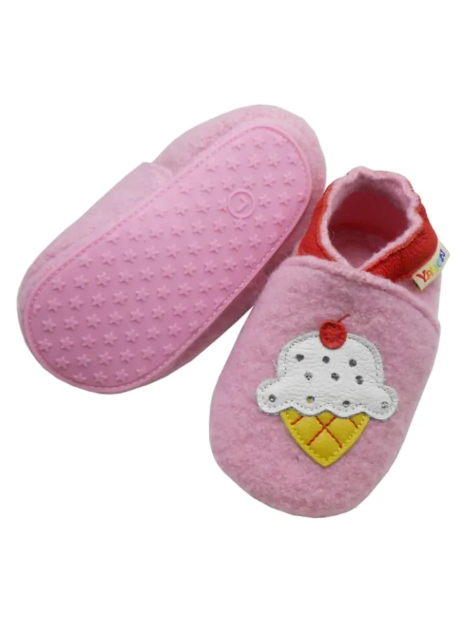Yalion Krabbelschuhe^Rosa Woll-Krabbelschuhe "Ice Cream“