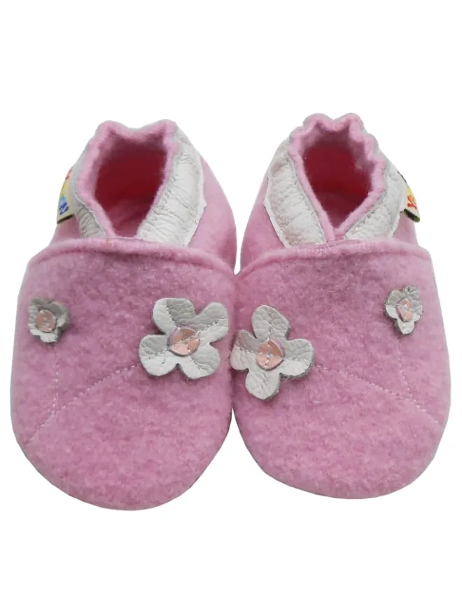 Yalion Krabbelschuhe^Rosa Woll-Krabbelschuhe “Little Flower”
