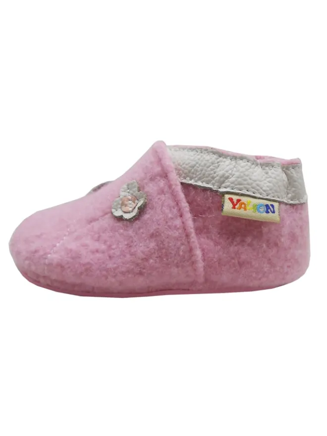 Yalion Krabbelschuhe^Rosa Woll-Krabbelschuhe “Little Flower”