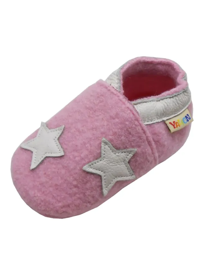Yalion Krabbelschuhe^Rosa Woll-Krabbelschuhe “”Sterne“