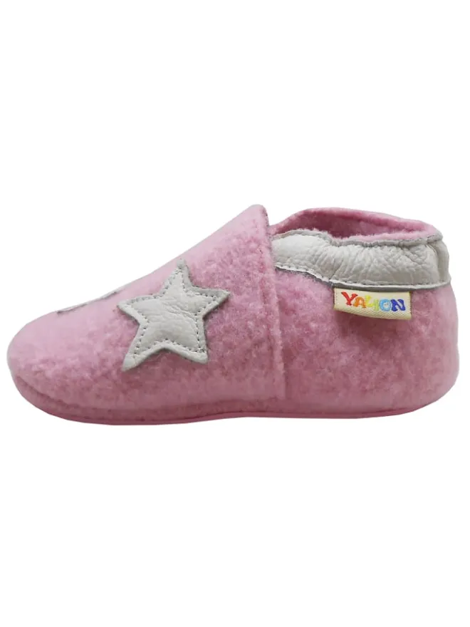 Yalion Krabbelschuhe^Rosa Woll-Krabbelschuhe “”Sterne“