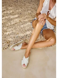 Sandalette mit Plateu Sohle Croisette Lin in Natur><noscript><img width=
