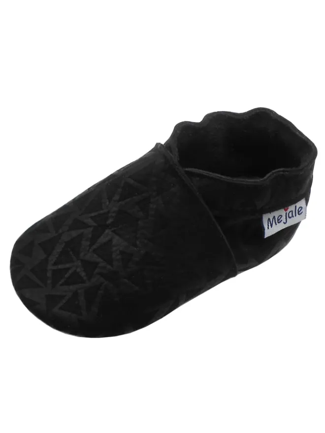 Yalion Krabbelschuhe^Schwarze Baby-Leder-Laufschuhe, mit rutschfester Sohle - mit Dreiecksmuster