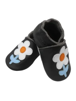 Schwarze Baby-Leder-Laufschuhe, komfortabel mit rutschfester Sohle - Blumenmotiv><noscript><img width=