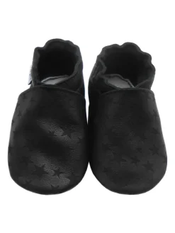 Schwarze Baby-Leder-Laufschuhe, komfortabel mit rutschfester Sohle-Sternenmuster>Mejale Online