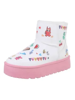 Ital-Design Stiefeletten·Hohe Stiefeletten^Stiefelette in Rosa und Weiß