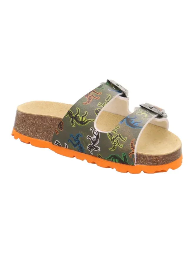 superfit Halbschuhe|Clogs & Pantoletten·Pantoletten^Tieffußbett Pantolette FUSSBETTPANTOFFEL in Grün/Mehrfarbig