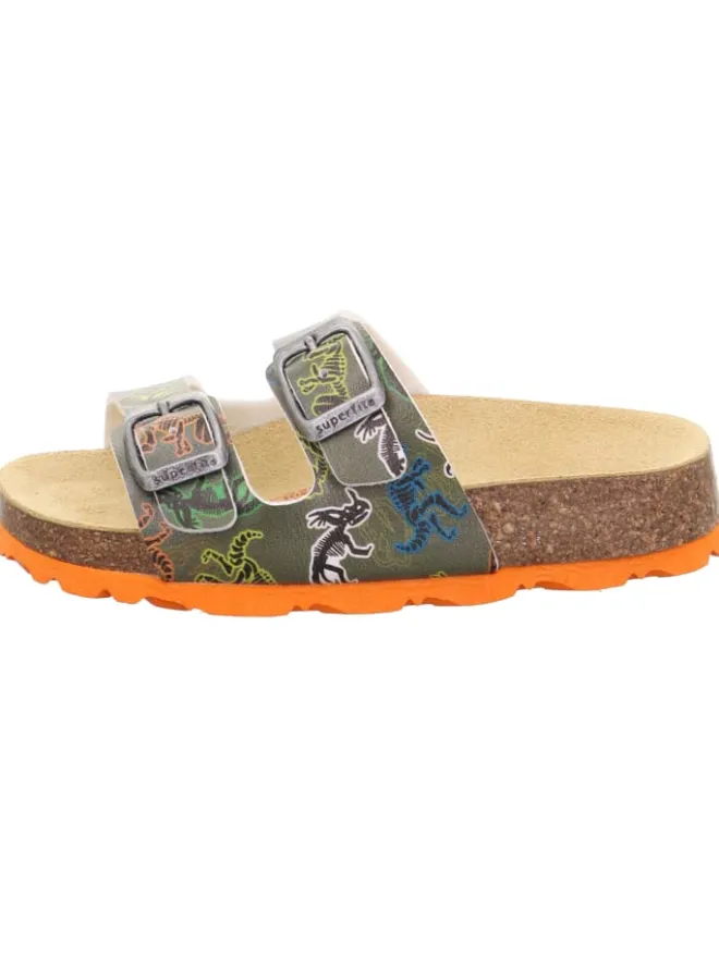 superfit Halbschuhe|Clogs & Pantoletten·Pantoletten^Tieffußbett Pantolette FUSSBETTPANTOFFEL in Grün/Mehrfarbig