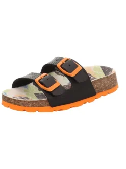 superfit Halbschuhe|Clogs & Pantoletten·Pantoletten^Tieffußbett Pantolette FUSSBETTPANTOFFEL in Schwarz/Orange