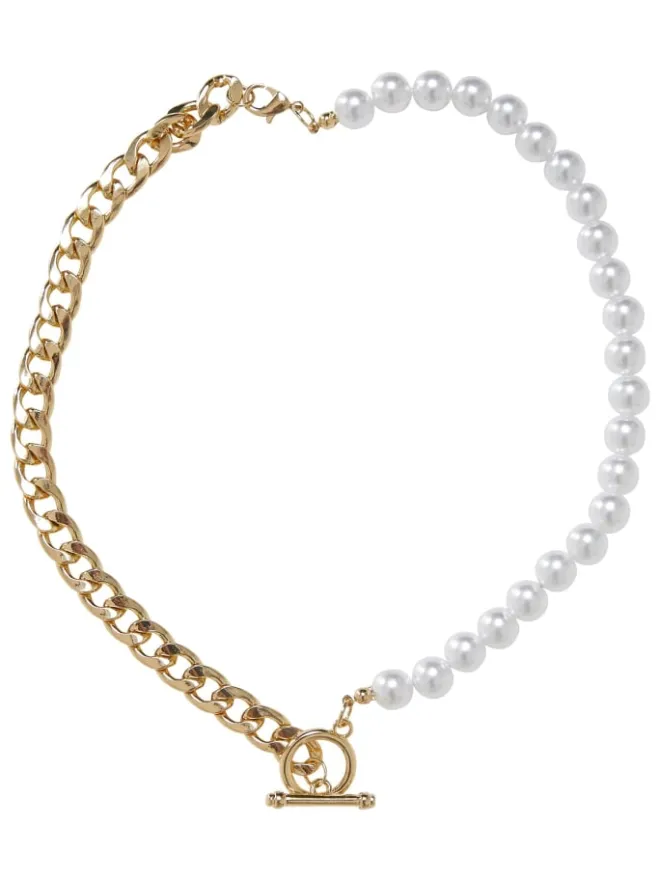 Urban Classics Schuhpflege Und Mehr|Schuhpflege Und Mehr^Unisex Half Pearl Exchangable Necklace 2-Pack in gold/gunmetal