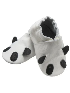 Weiße Leder Krabbelschuhe für Babys mit rutschfester Sohle – Panda-Muster><noscript><img width=