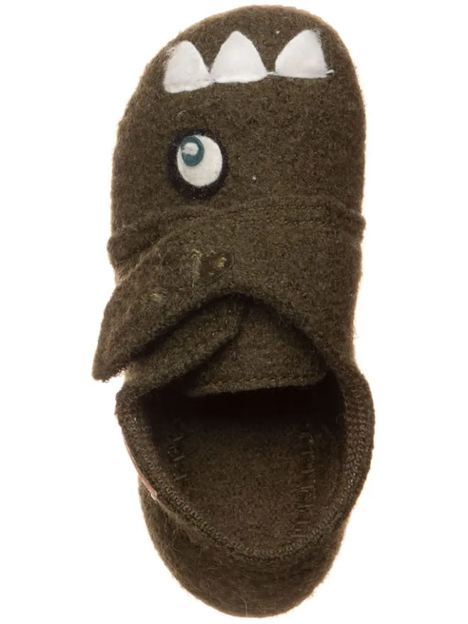 Woll-Hausschuhe "Monster" in Khaki>Living Kitzbühel Online