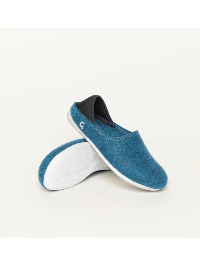 Gottstein Hausschuhe^Wool Slip-On Kids petrol/grey